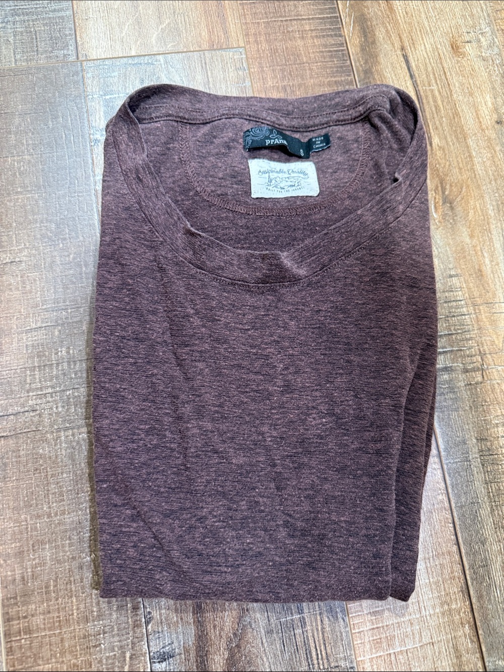 Prana Women's Short Sleeve Tee in Heather Plum Brown - Picture 4 of 6